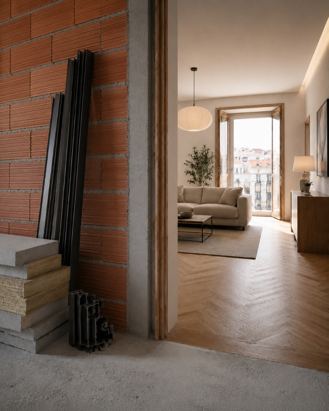 Construction and material application in a building renovation and upgrade project